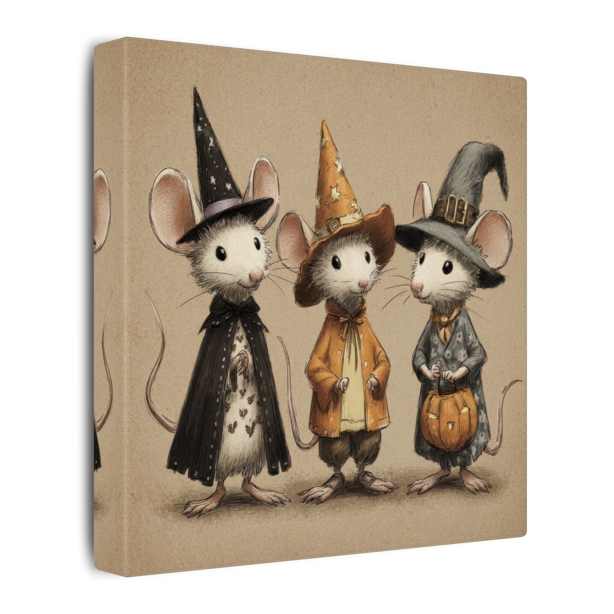 Halloween Mice Canvas Wall Art – gallery wrapped canvas, side view