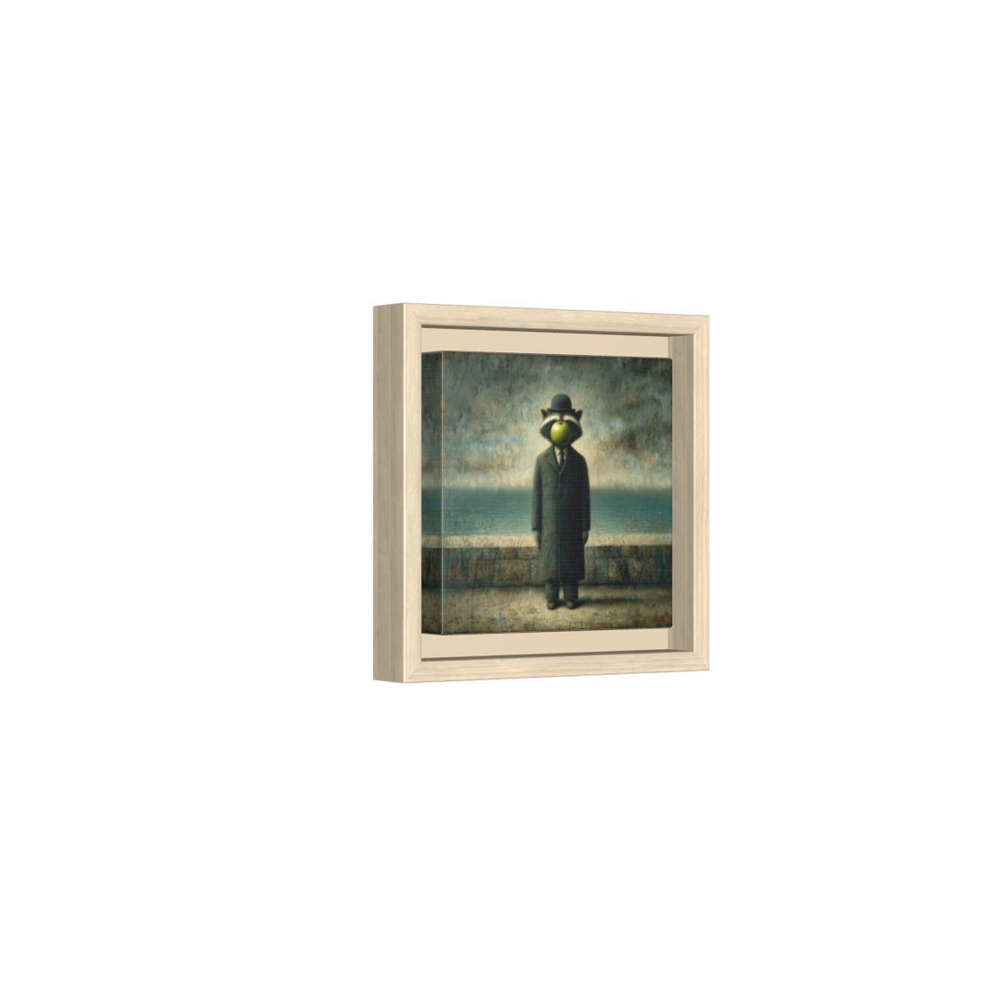 Surreal Raccoon Canvas Art – natural wood framed canvas