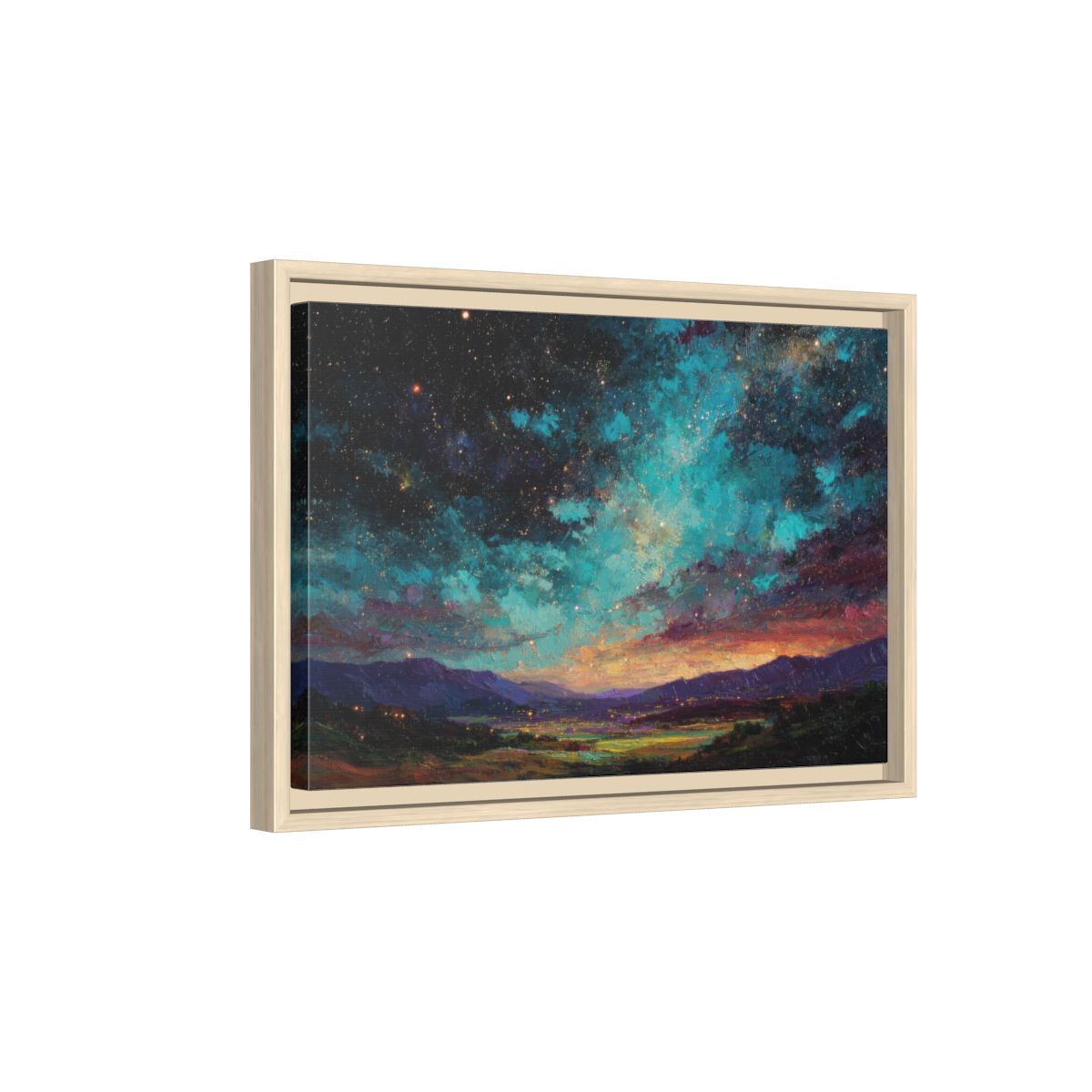 Cosmic Starry Night Canvas Wall Art – natural wood framed canvas
