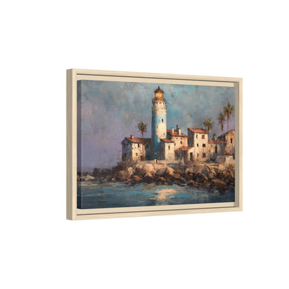 Santa Marta Lighthouse Oil Painting – natural wood framed canvas