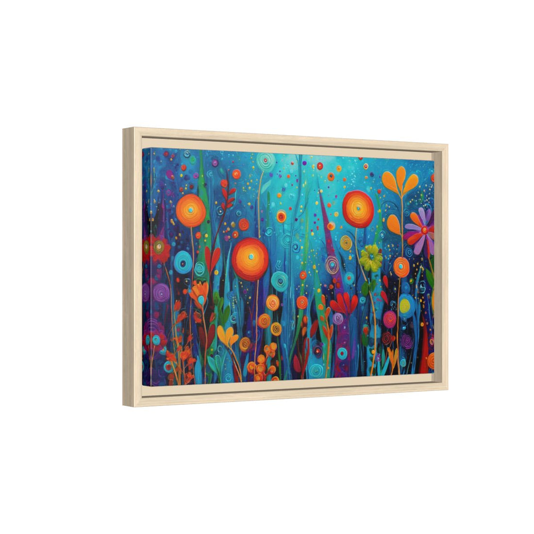 Colorful Abstract Garden Canvas Art – natural wood framed canvas