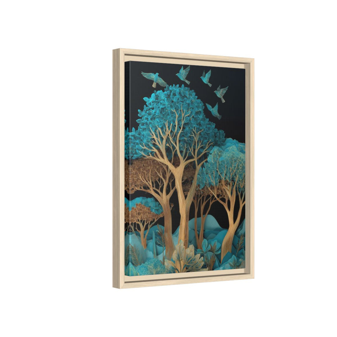 Turquoise Paper Cut Art Canvas Print – natural wood framed canvas