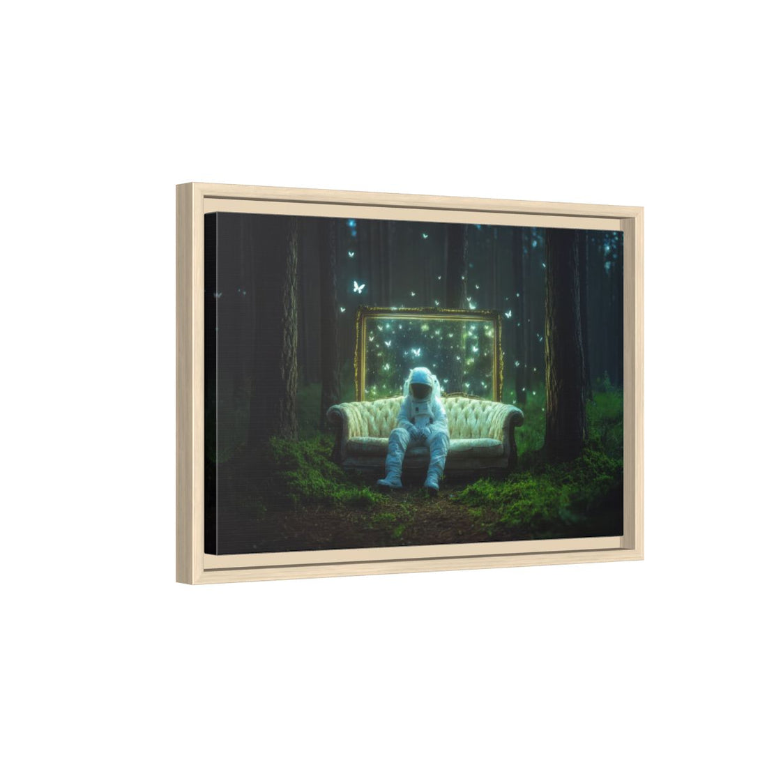 Astronaut Forest Canvas Print – natural wood framed canvas