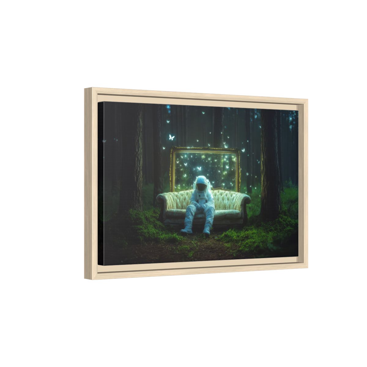 Astronaut Forest Canvas Print – natural wood framed canvas