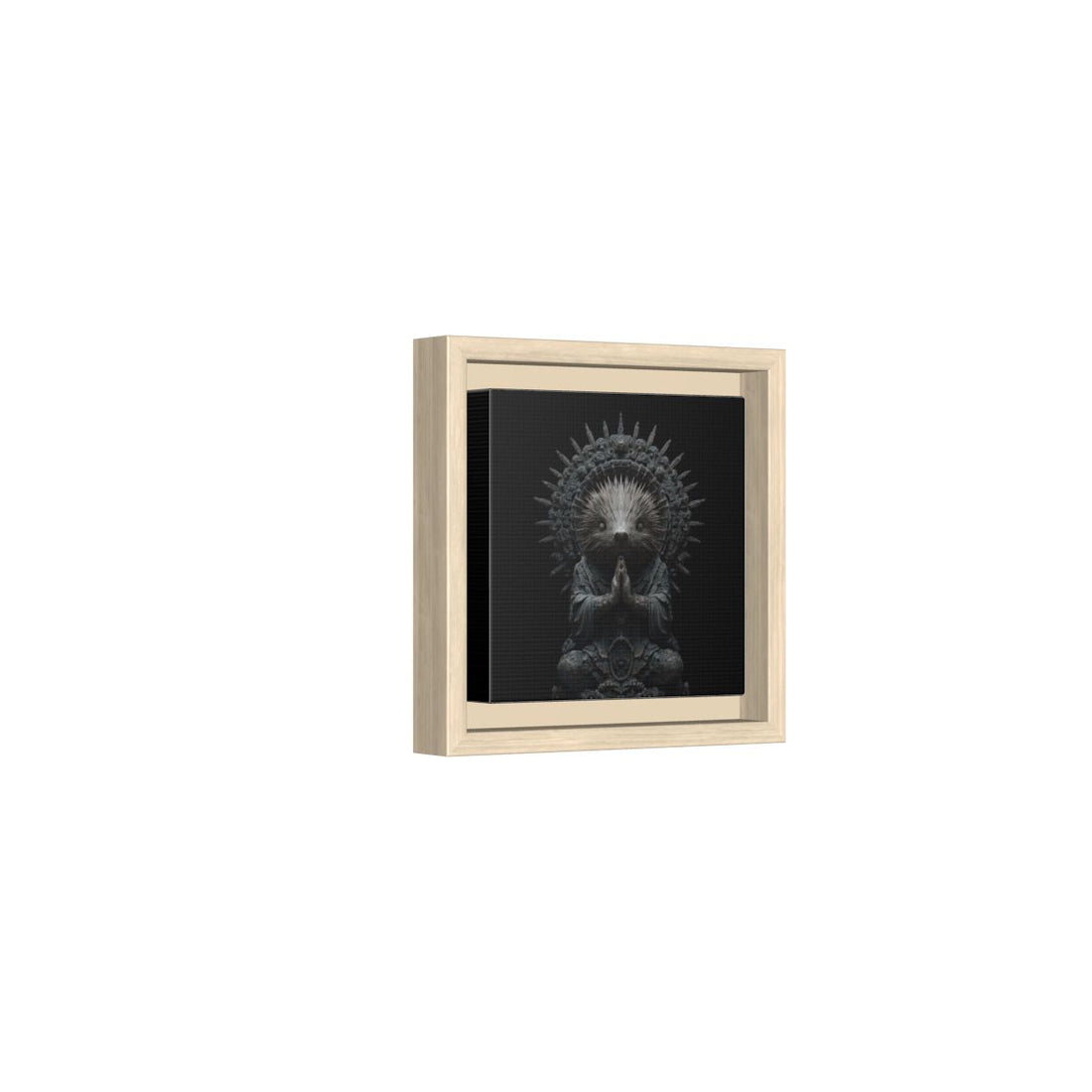 Surreal Porcupine Buddha Canvas Wall Art – natural wood framed canvas