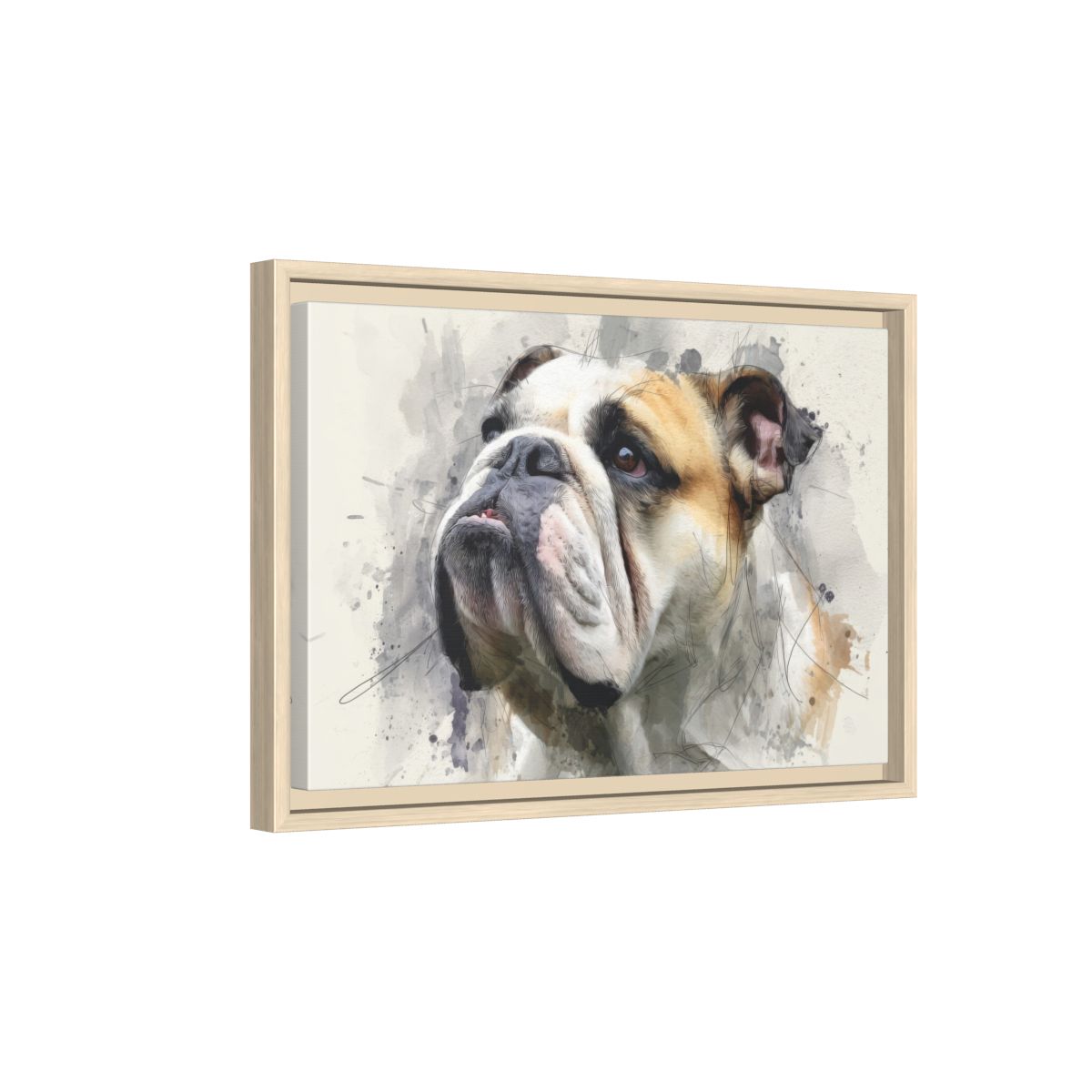 Bulldog Portrait Canvas Print – natural wood framed canvas