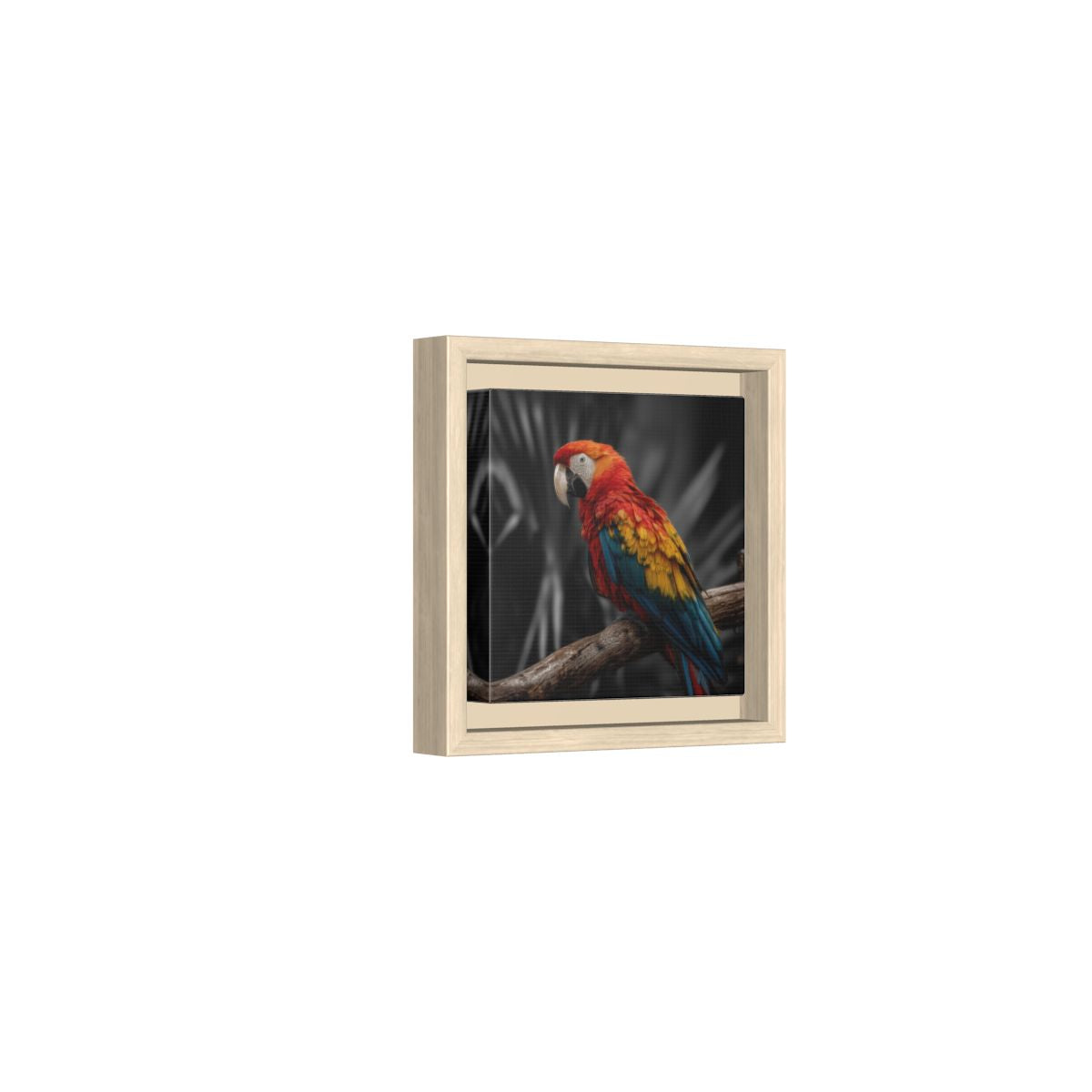Scarlet Macaw Parrot Canvas Wall Art – natural wood framed canvas