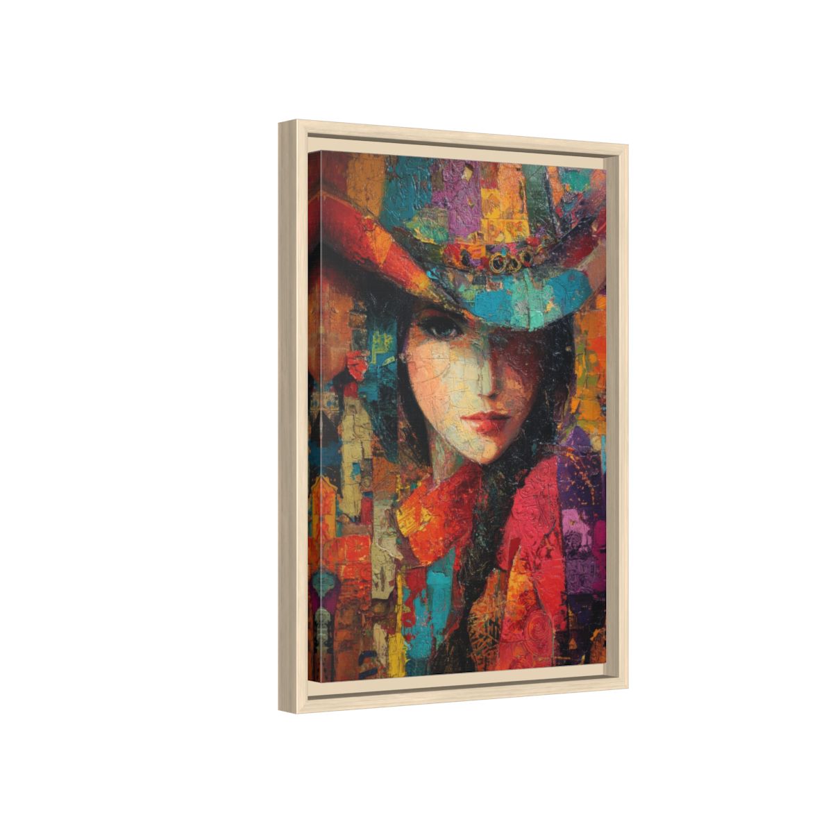 Western Cowgirl Abstract Canvas Wall Art – natural wood framed canvas