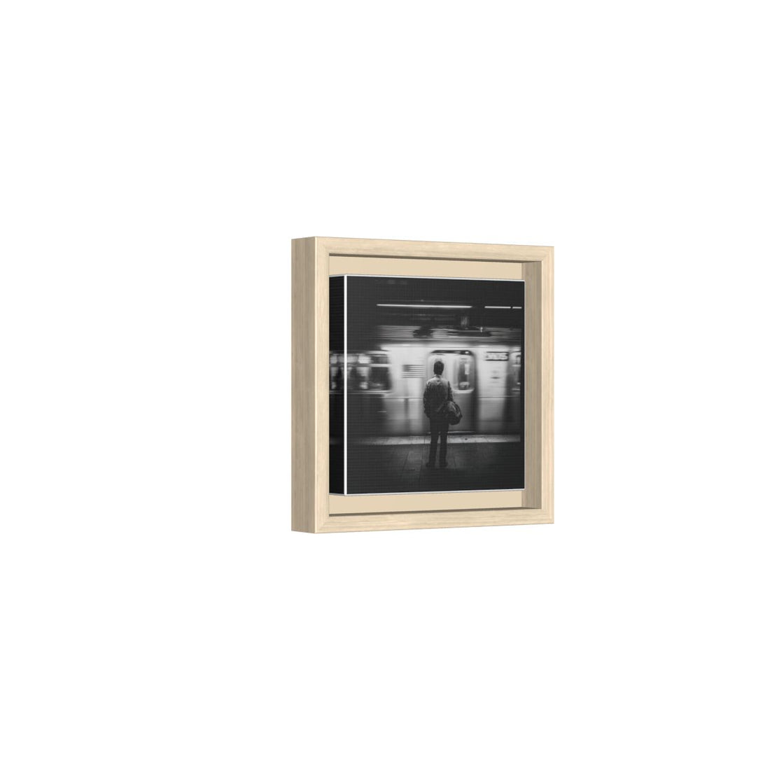 Black & White NYC Subway Wall Art – natural wood framed canvas