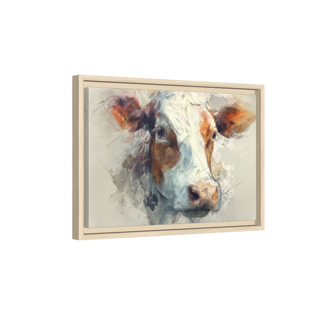 Cow Portrait Canvas Wall Art – natural wood framed canvas
