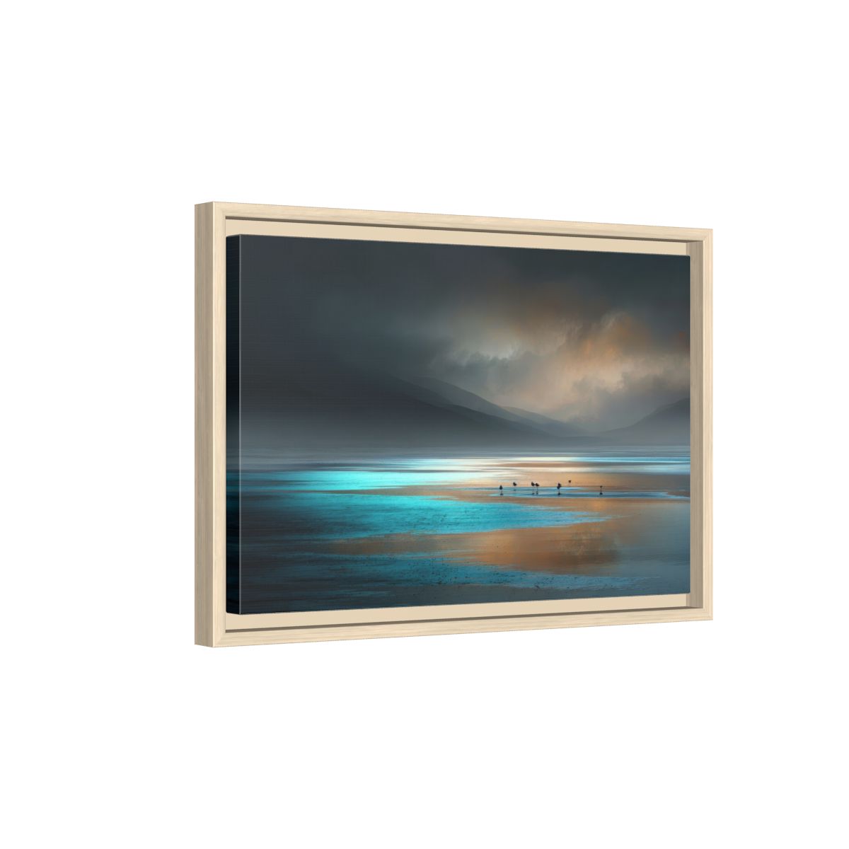 Coastal Seascape Wall Art – natural wood framed canvas