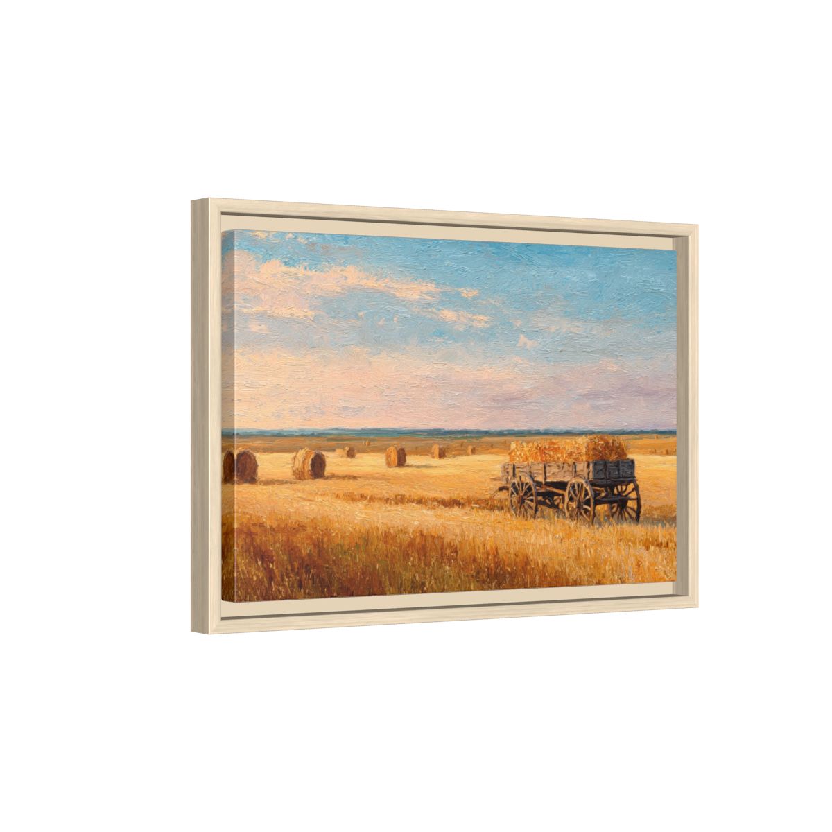 Harvest Wheat Field Canvas Art – natural wood framed canvas