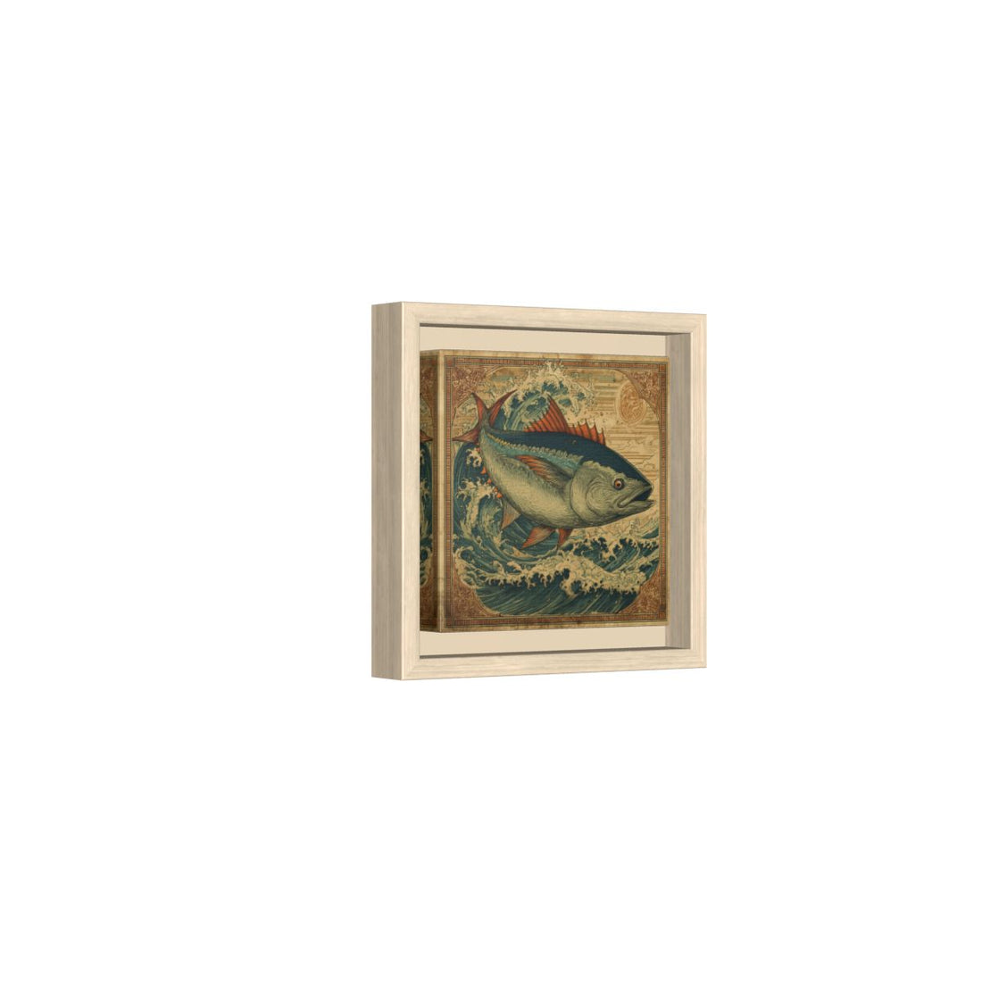 Vintage Tuna Ocean Wall Art – natural wood framed canvas