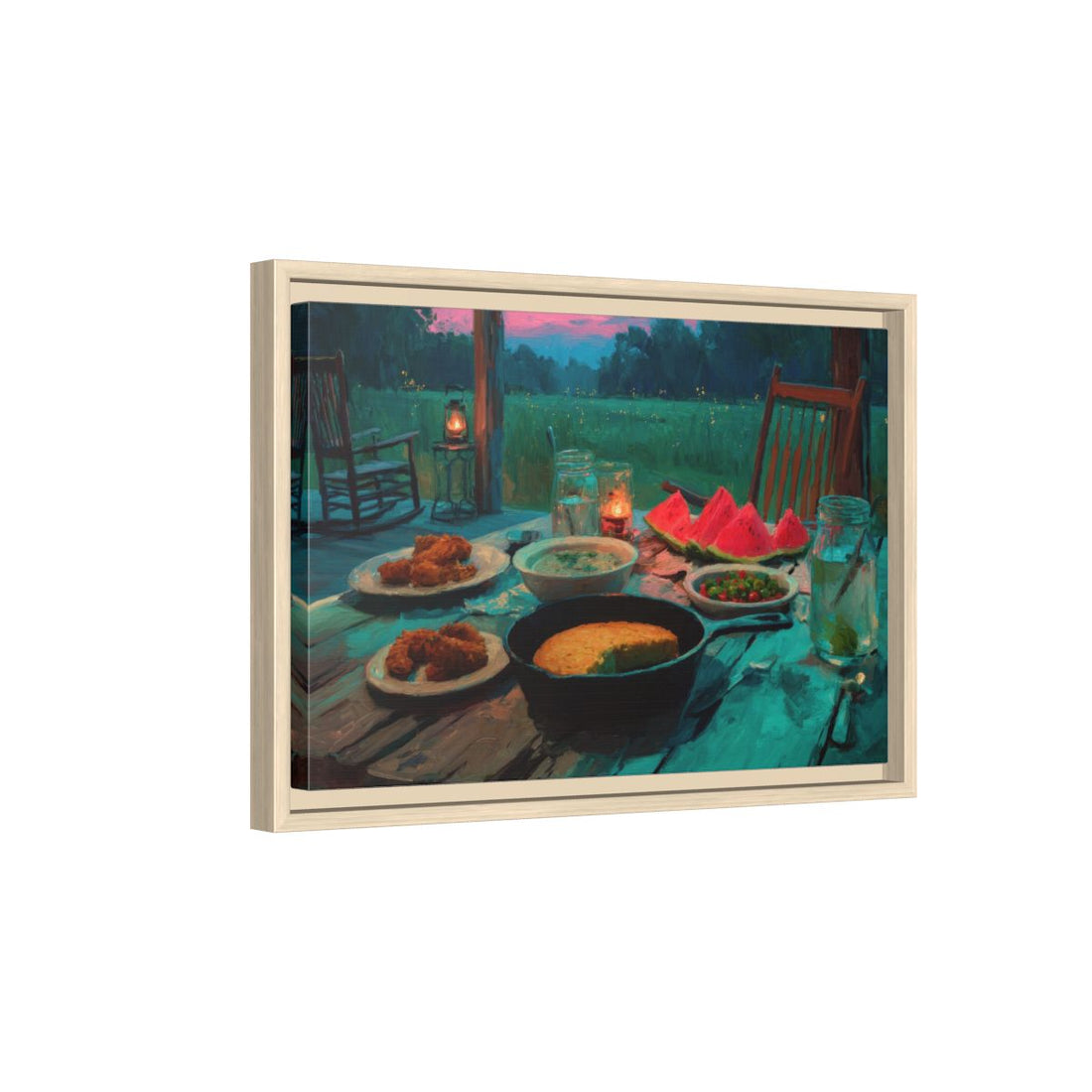 Impressionist Farmhouse Wall Art – natural wood framed canvas