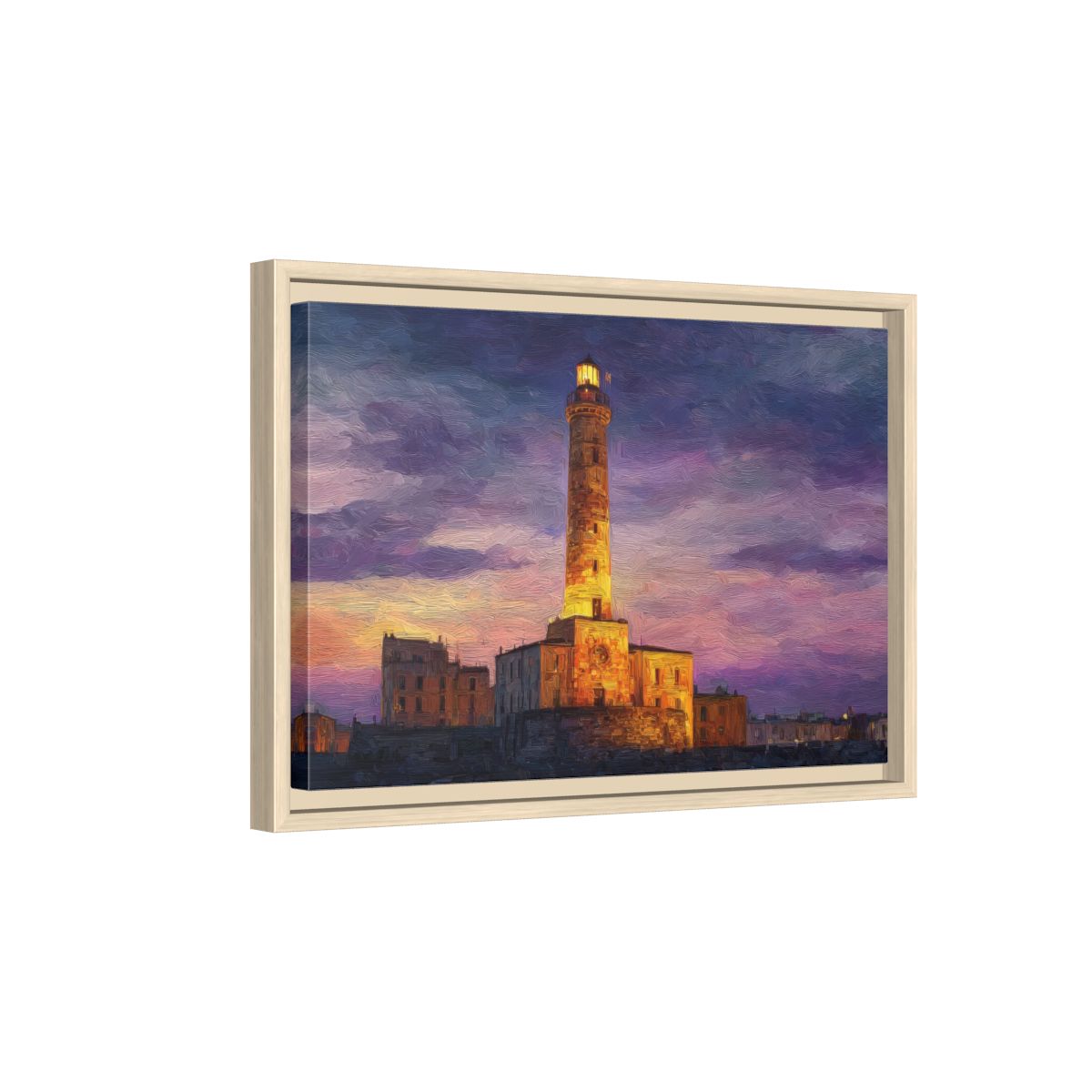 Lighthouse of Genoa Canvas Wall Art – natural wood framed canvas