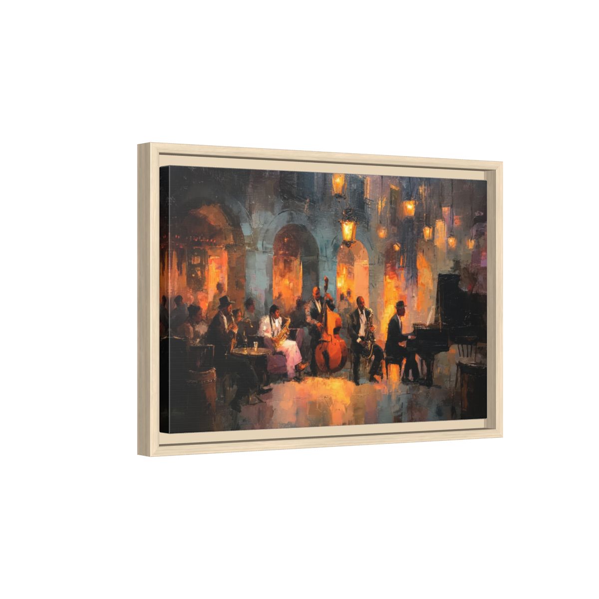 Jazz Ensemble Canvas Wall Art – natural wood framed canvas