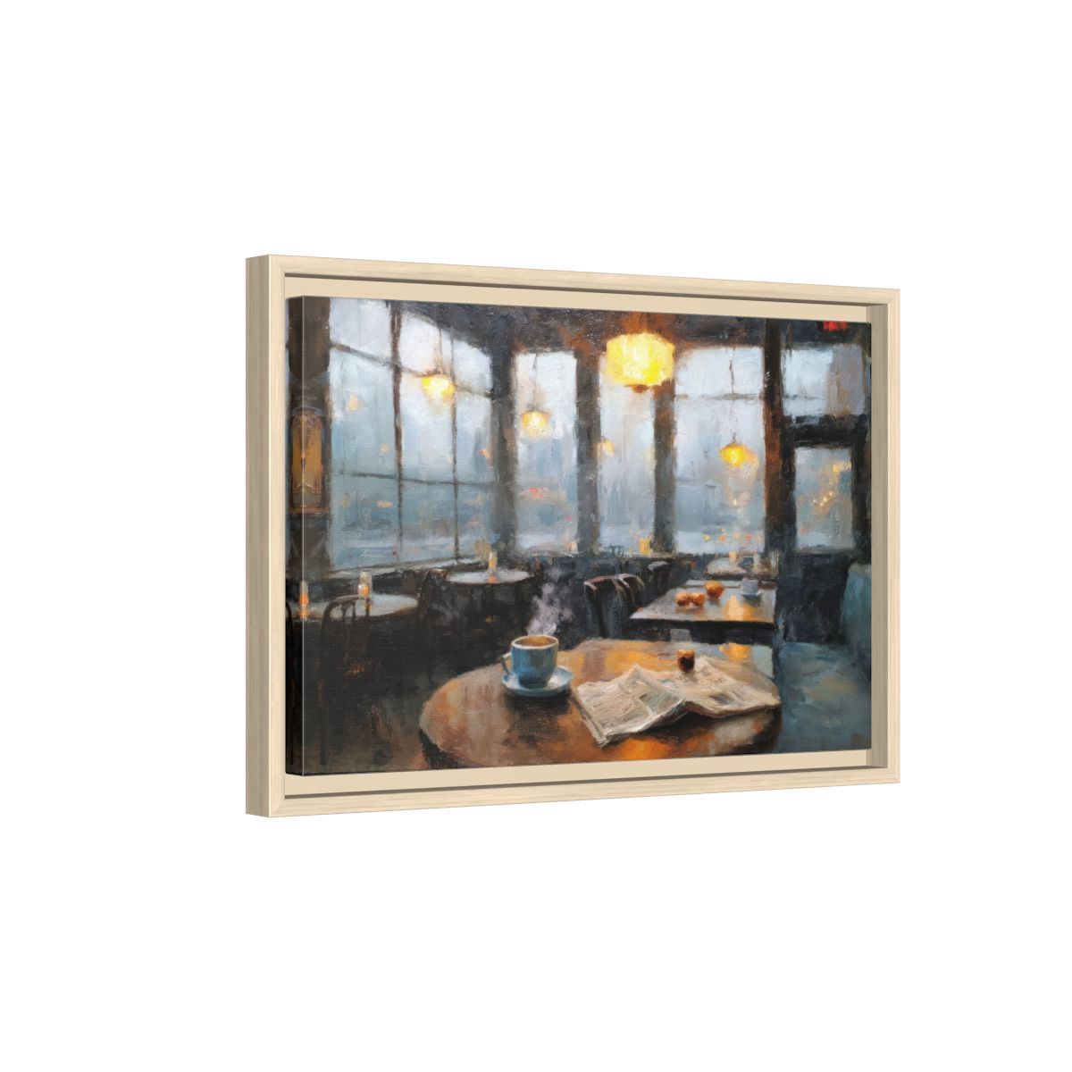 Coffee House Art Print – natural wood framed canvas