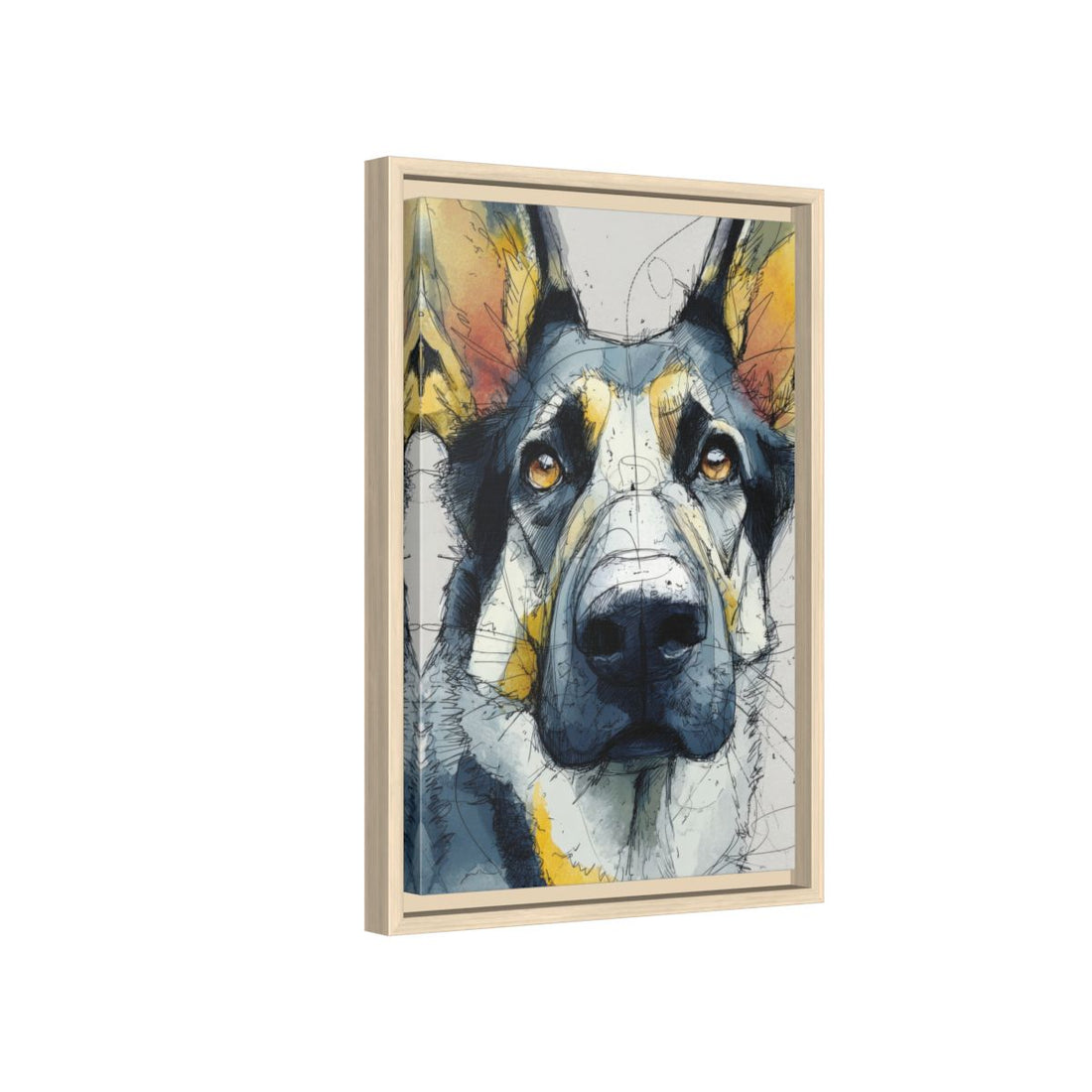 German Shepherd Canvas Wall Art – natural wood framed canvas