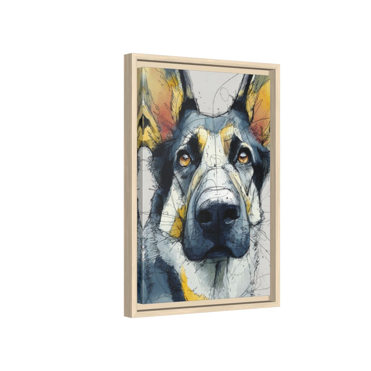 German Shepherd Canvas Wall Art – natural wood framed canvas