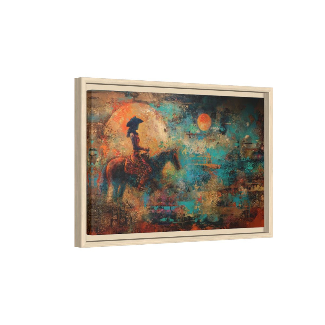 Western Cowgirl Witch Abstract Canvas Art – natural wood framed canvas