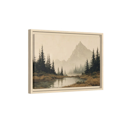 Mountain Landscape Canvas Wall Art – natural wood framed canvas