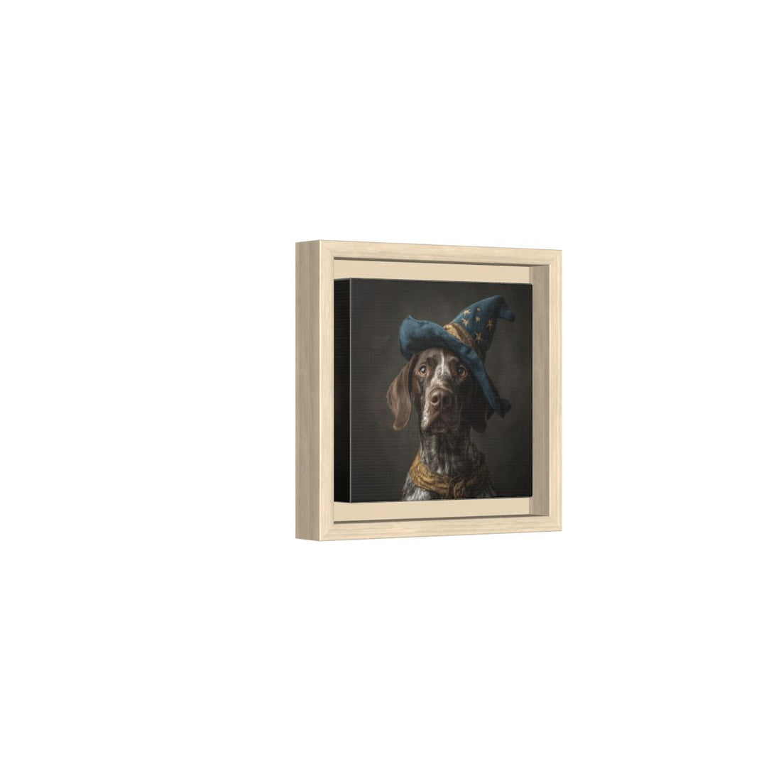German Shorthaired Pointer Wizard Hat Canvas Wall Art Print – natural wood framed canvas