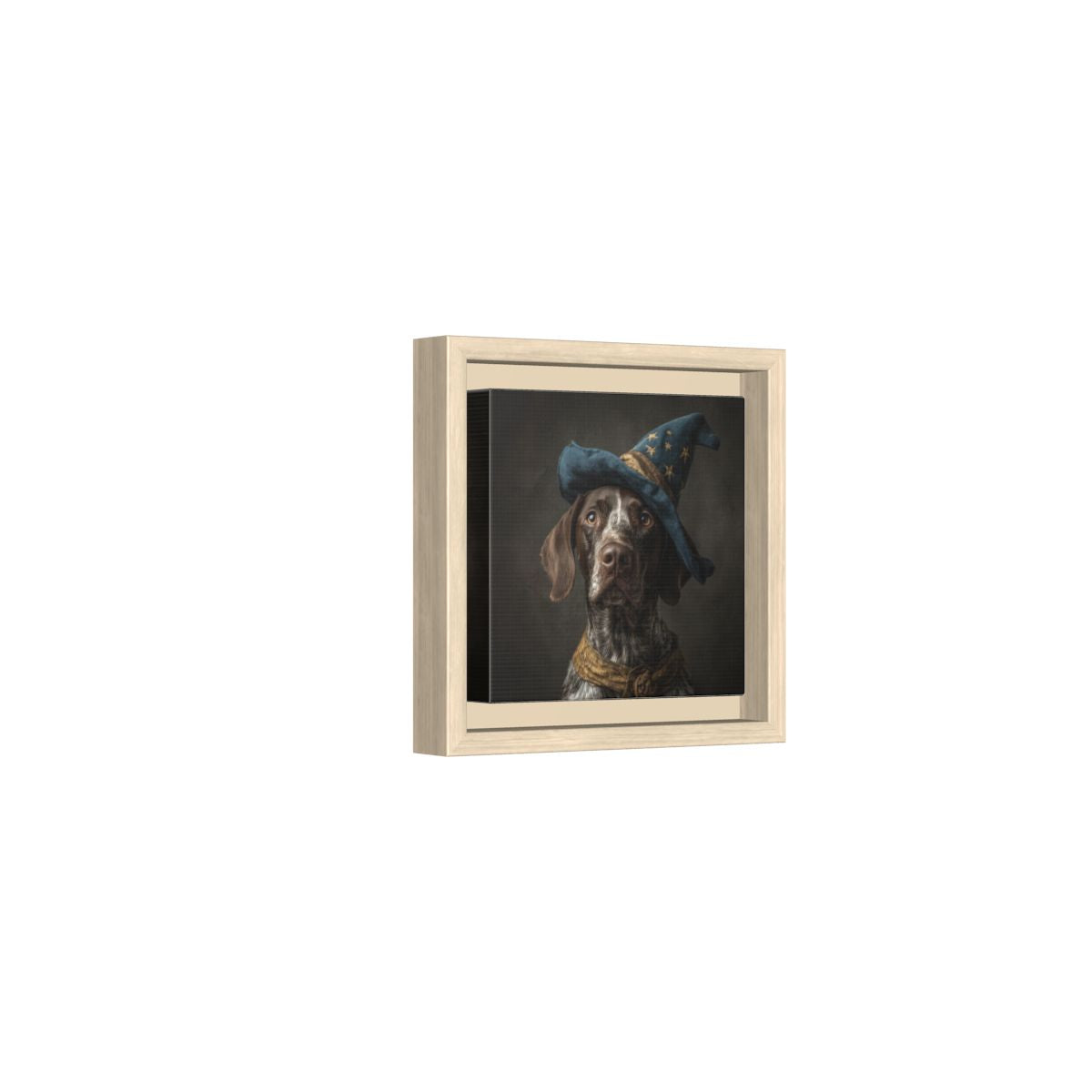 German Shorthaired Pointer Wizard Hat Canvas Wall Art Print – natural wood framed canvas