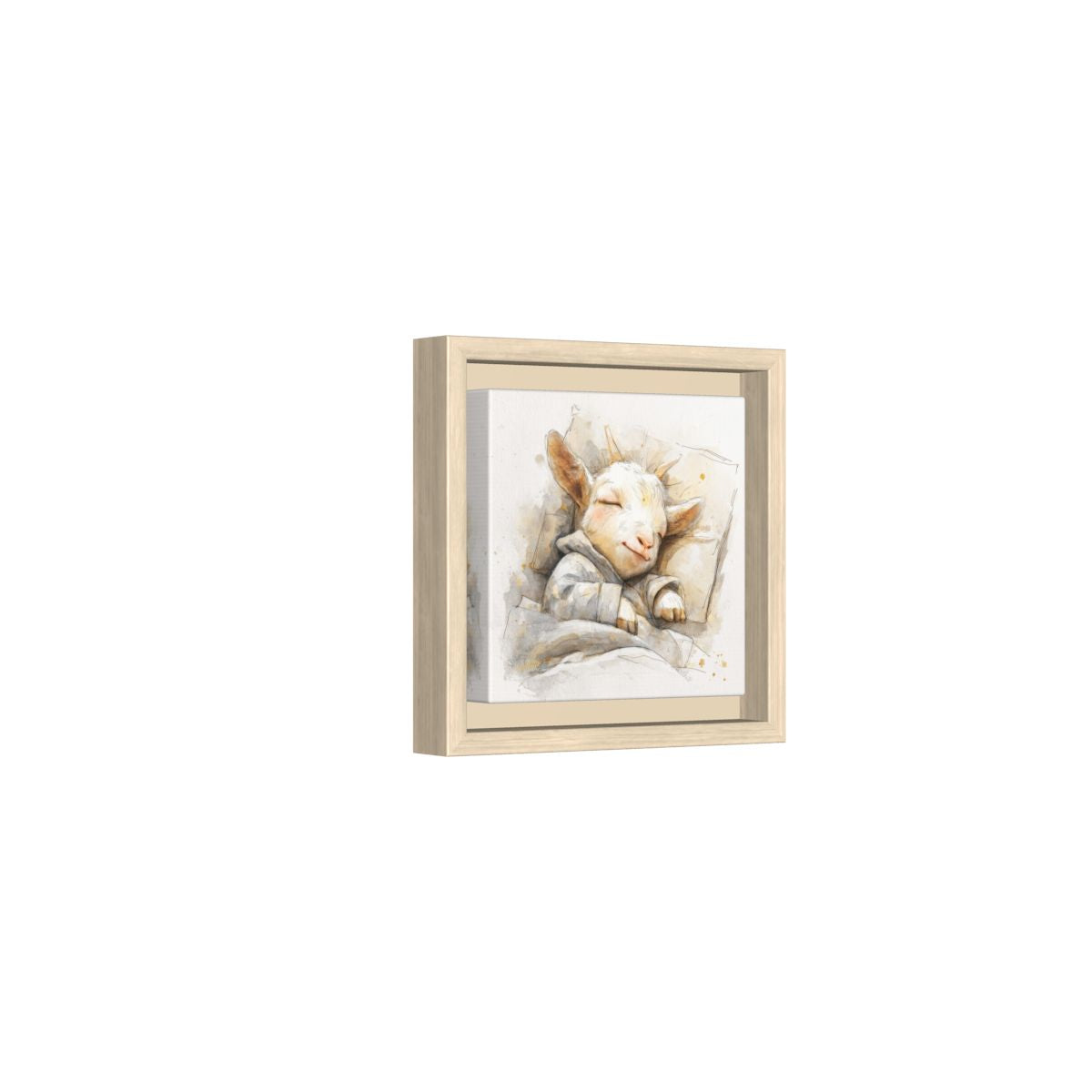 Sleeping Baby Goat Canvas Art – natural wood framed canvas