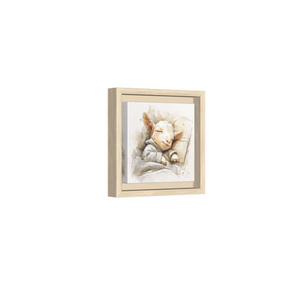 Sleeping Baby Goat Canvas Art – natural wood framed canvas