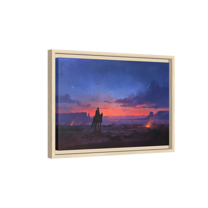 Western Cowboy Canvas Wall Art – natural wood framed canvas
