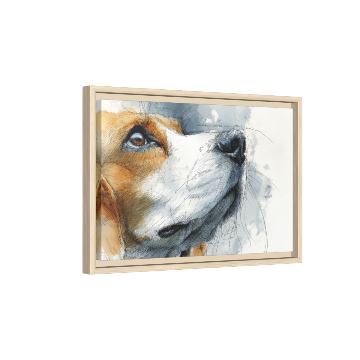 Beagle Portrait Canvas Print – natural wood framed canvas