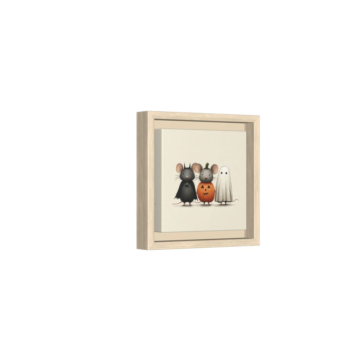 Halloween Mice Wall Art – natural wood framed canvas
