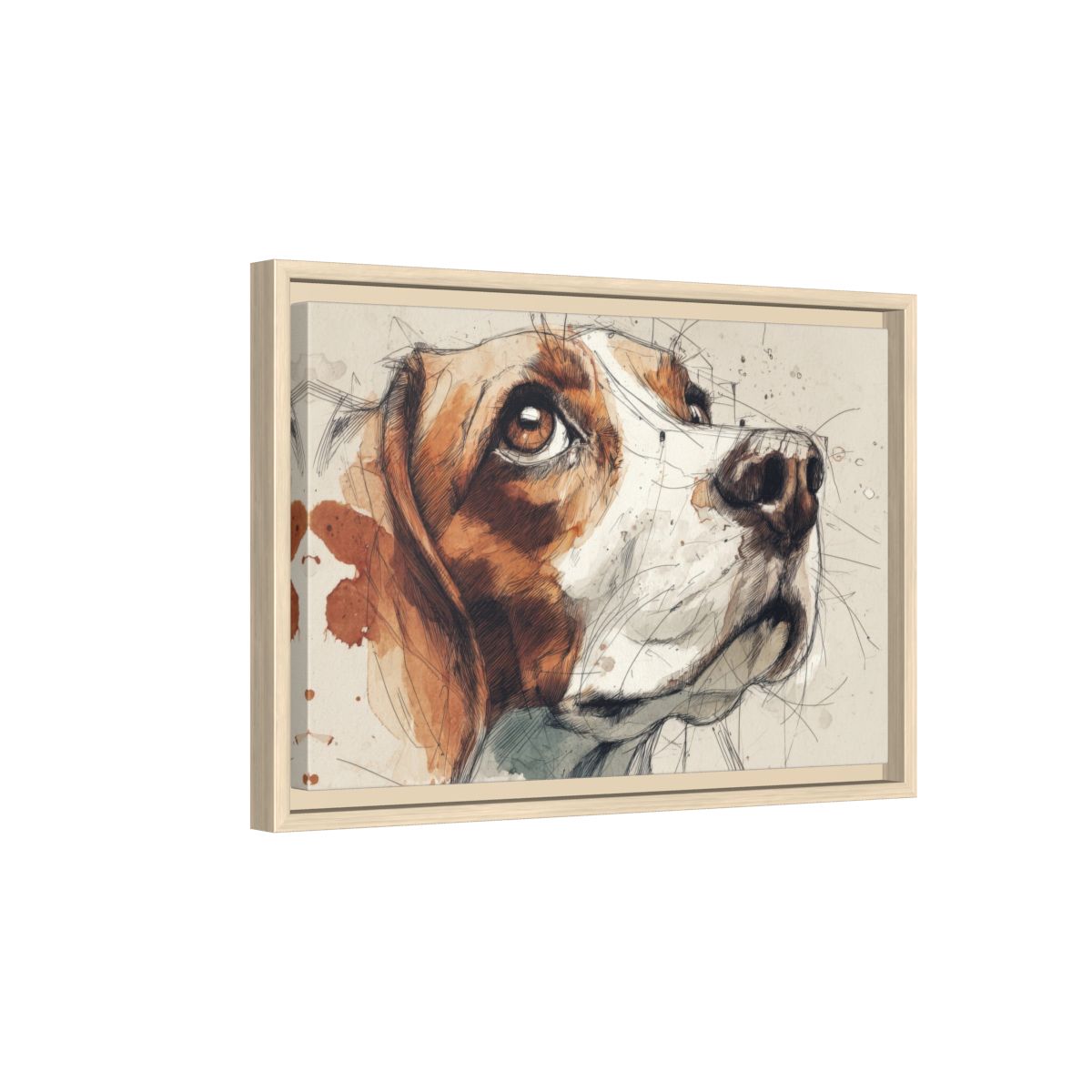Beagle Portrait Canvas Print – natural wood framed canvas