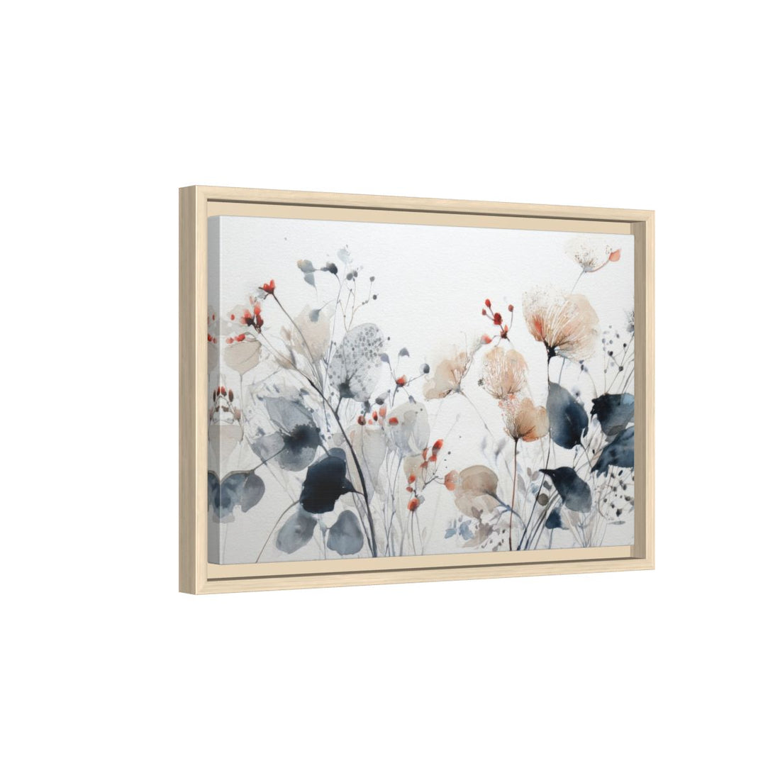 Abstract Watercolor Floral Wall Art – natural wood framed canvas