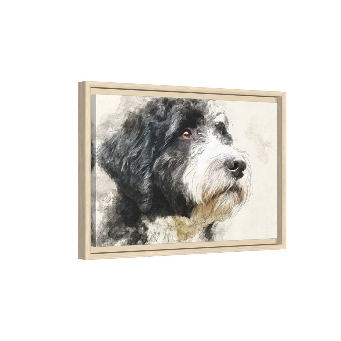 Portuguese Water Dog Canvas Print – natural wood framed canvas