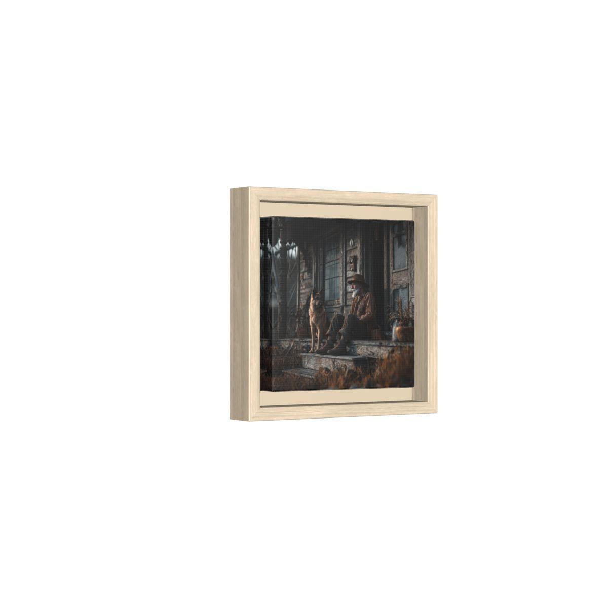 Old Man and Dog Porch Canvas Print – natural wood framed canvas