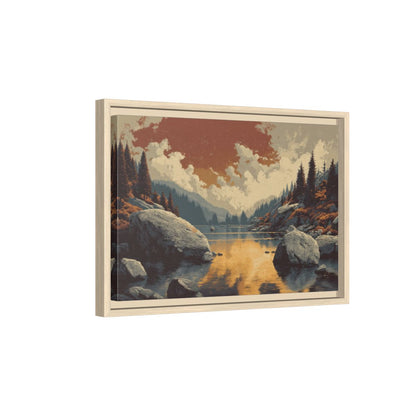 Mountain Lake Sunset Canvas Print – natural wood framed canvas