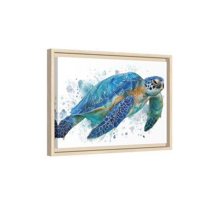 Blue Sea Turtle Watercolor Canvas Print – natural wood framed canvas