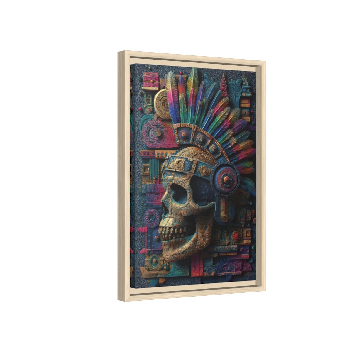 Mexican Sugar Skull Canvas Wall Art – natural wood framed canvas