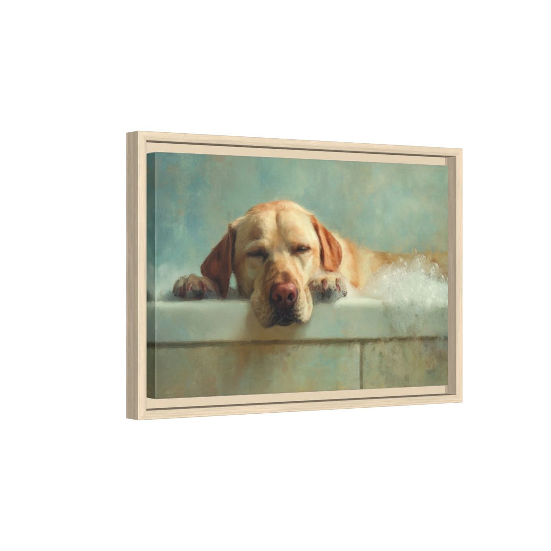 Labrador Retriever Bath Canvas Wall Art – natural wood framed canvas