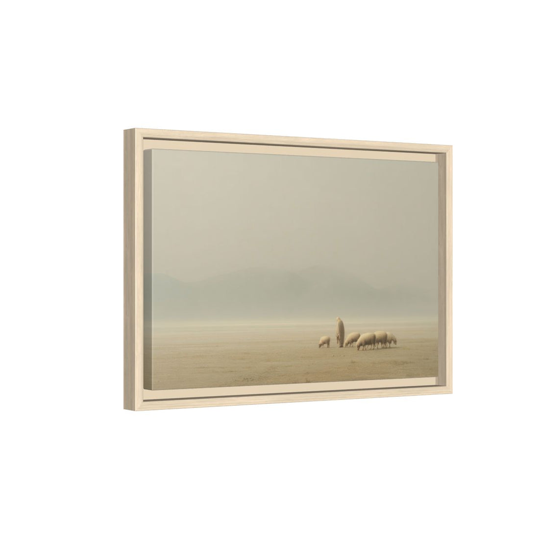 Jesus with Sheep Canvas Wall Art – natural wood framed canvas