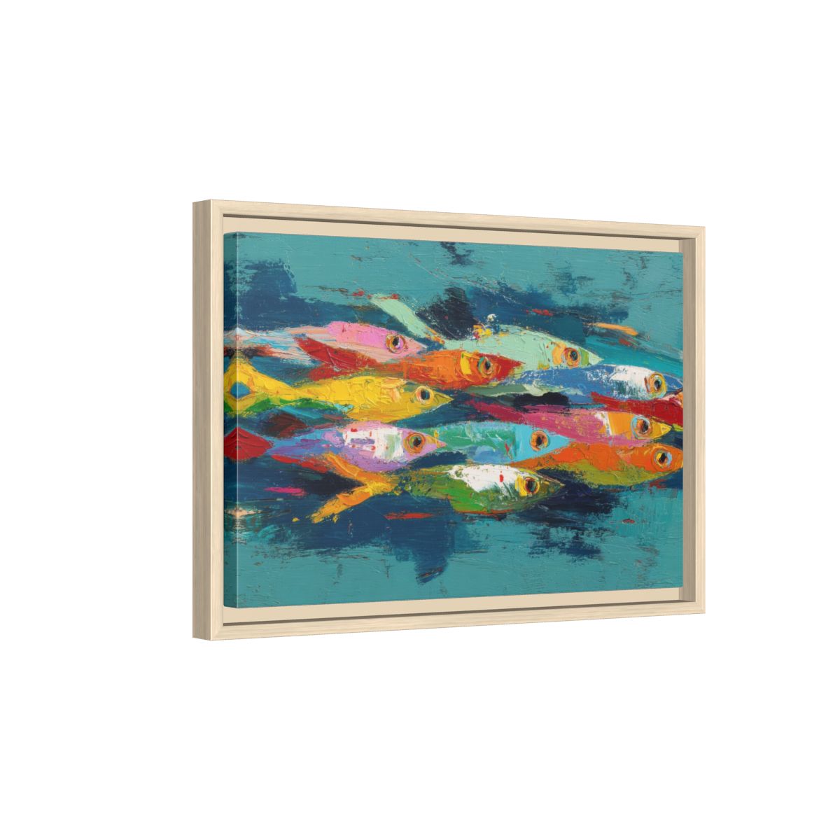 Abstract Fish School Canvas Art – natural wood framed canvas