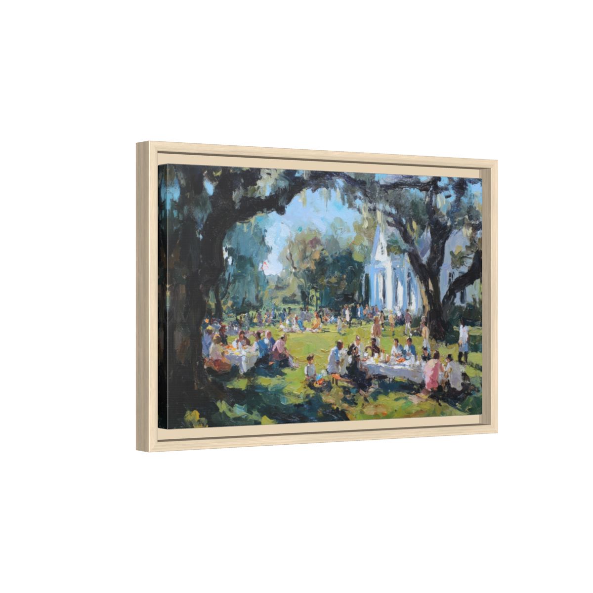 Southern Church Picnic Canvas Print – natural wood framed canvas
