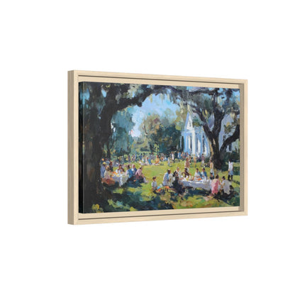 Southern Church Picnic Canvas Print – natural wood framed canvas
