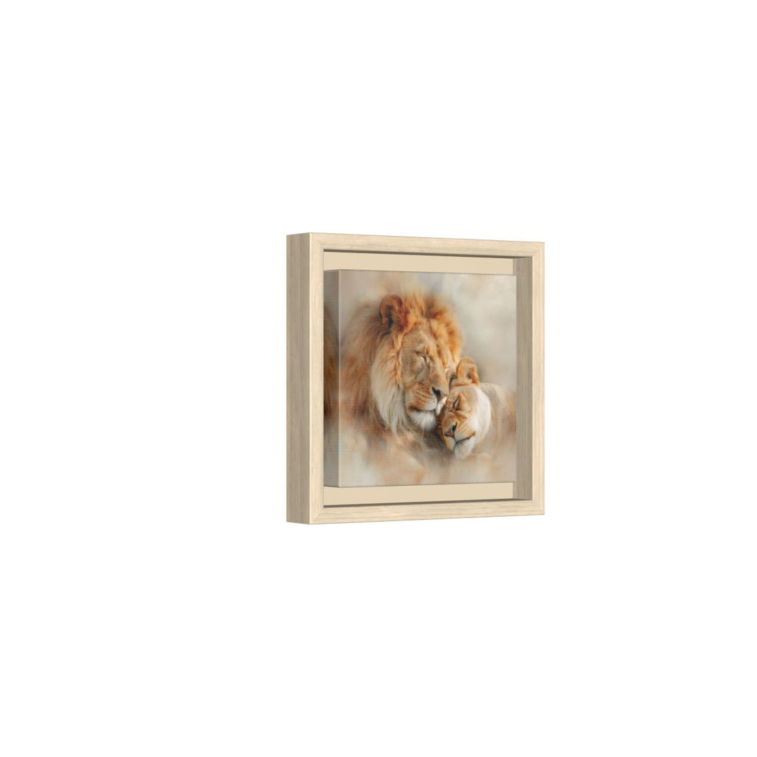 Lion Couple Canvas Art – natural wood framed canvas