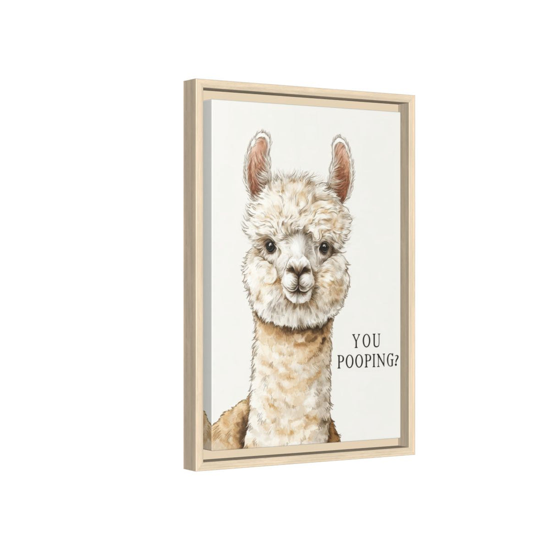 Funny Alpaca Wall Art – natural wood framed canvas