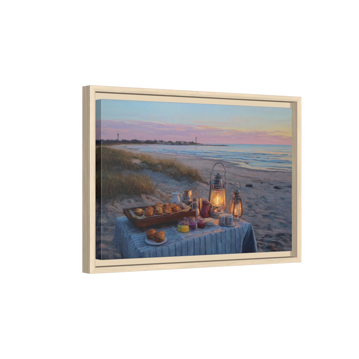 Cape Cod Beach Canvas Art – natural wood framed canvas