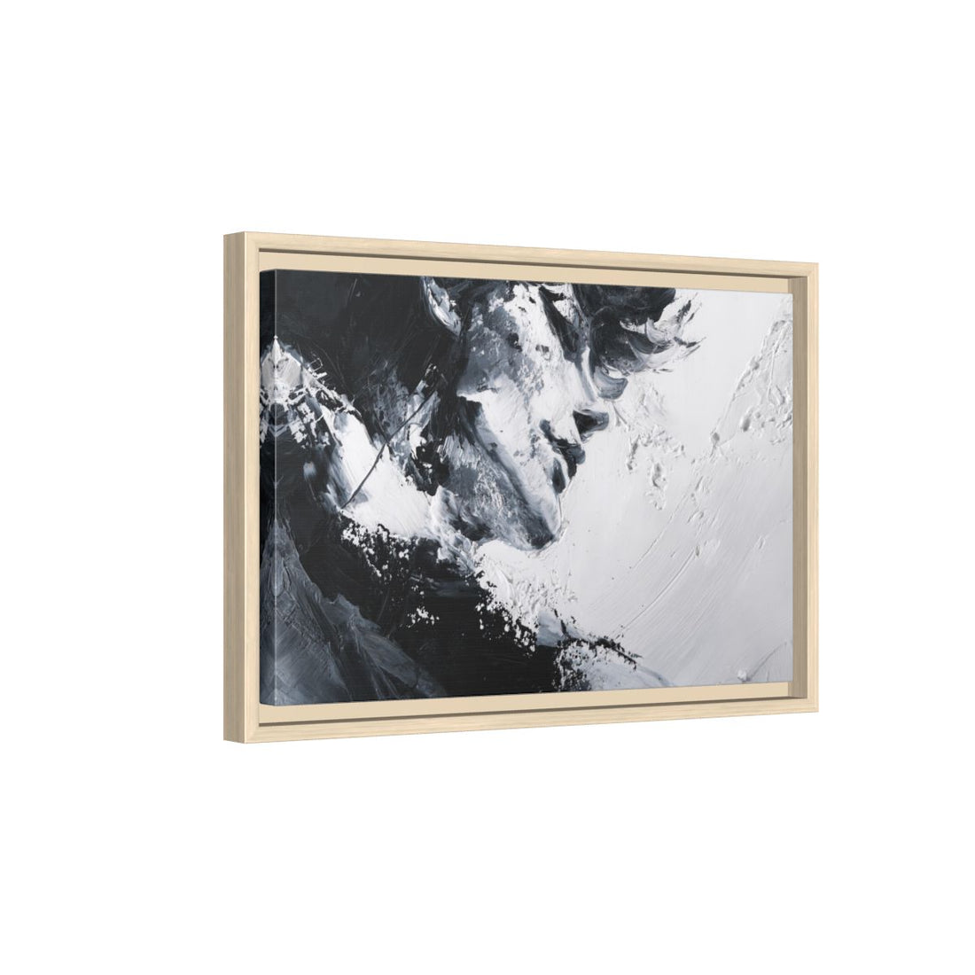Abstract Intimate Couple Wall Art – natural wood framed canvas