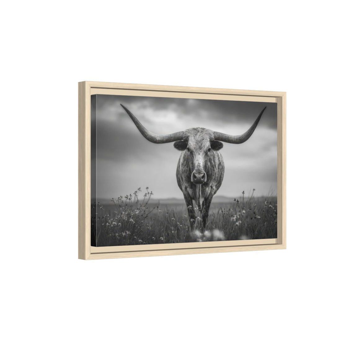 Longhorn Steer Canvas Print – natural wood framed canvas