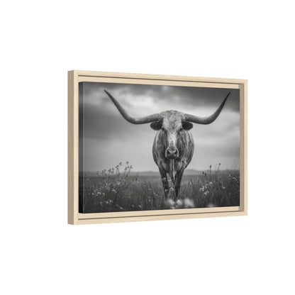 Longhorn Steer Canvas Print – natural wood framed canvas